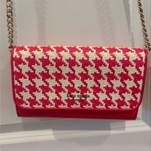 kate spade Hot Pink and White Woven Crossbody with Gold Chain.  Never used